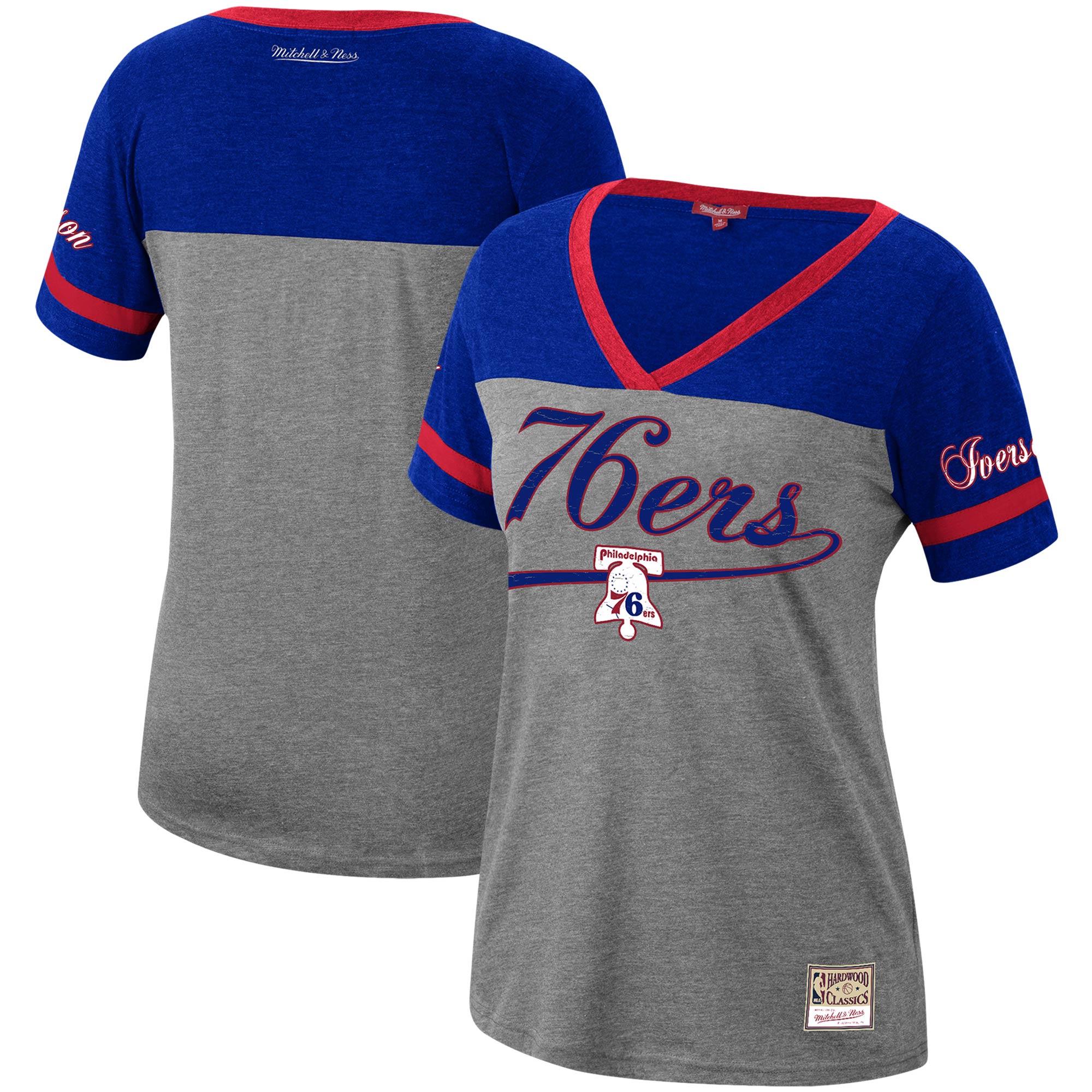 Women's Mitchell \u0026 Ness Allen Iverson Heathered Charcoal Philadelphia 76ers Team Captain V-Neck T-Shirt
